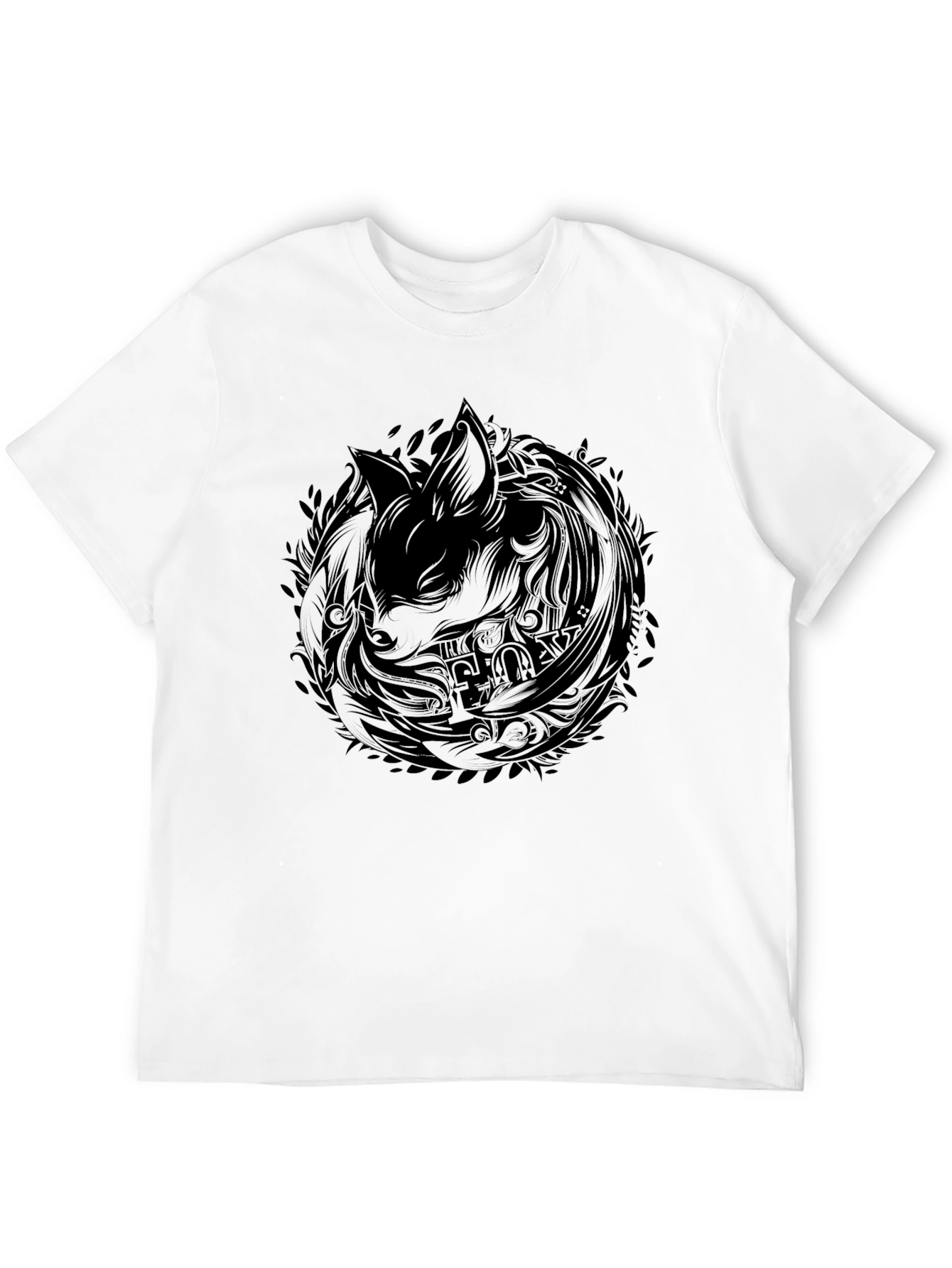 Black T-Shirt with Abstract Fox Design