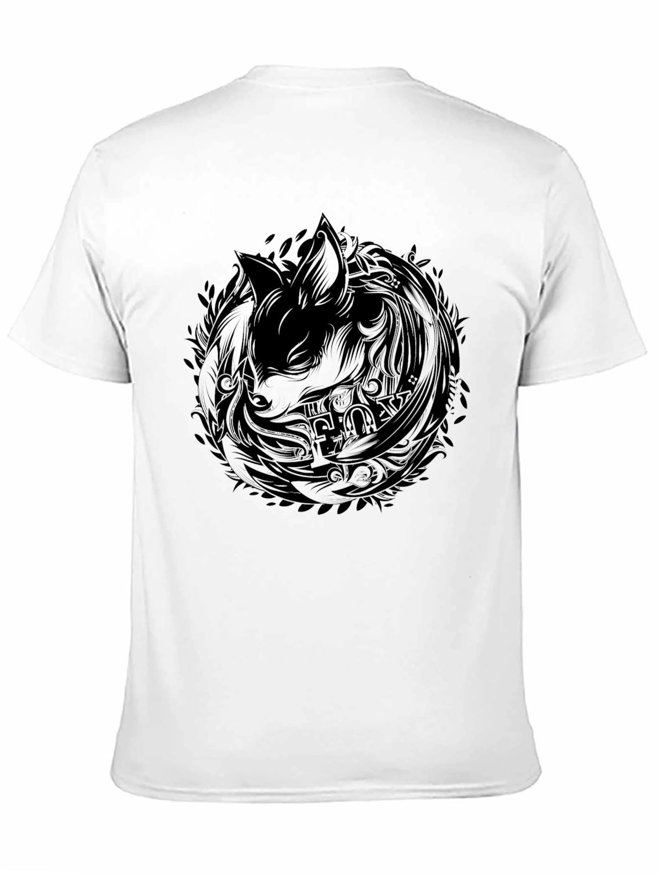 Black T-Shirt with Abstract Fox Design