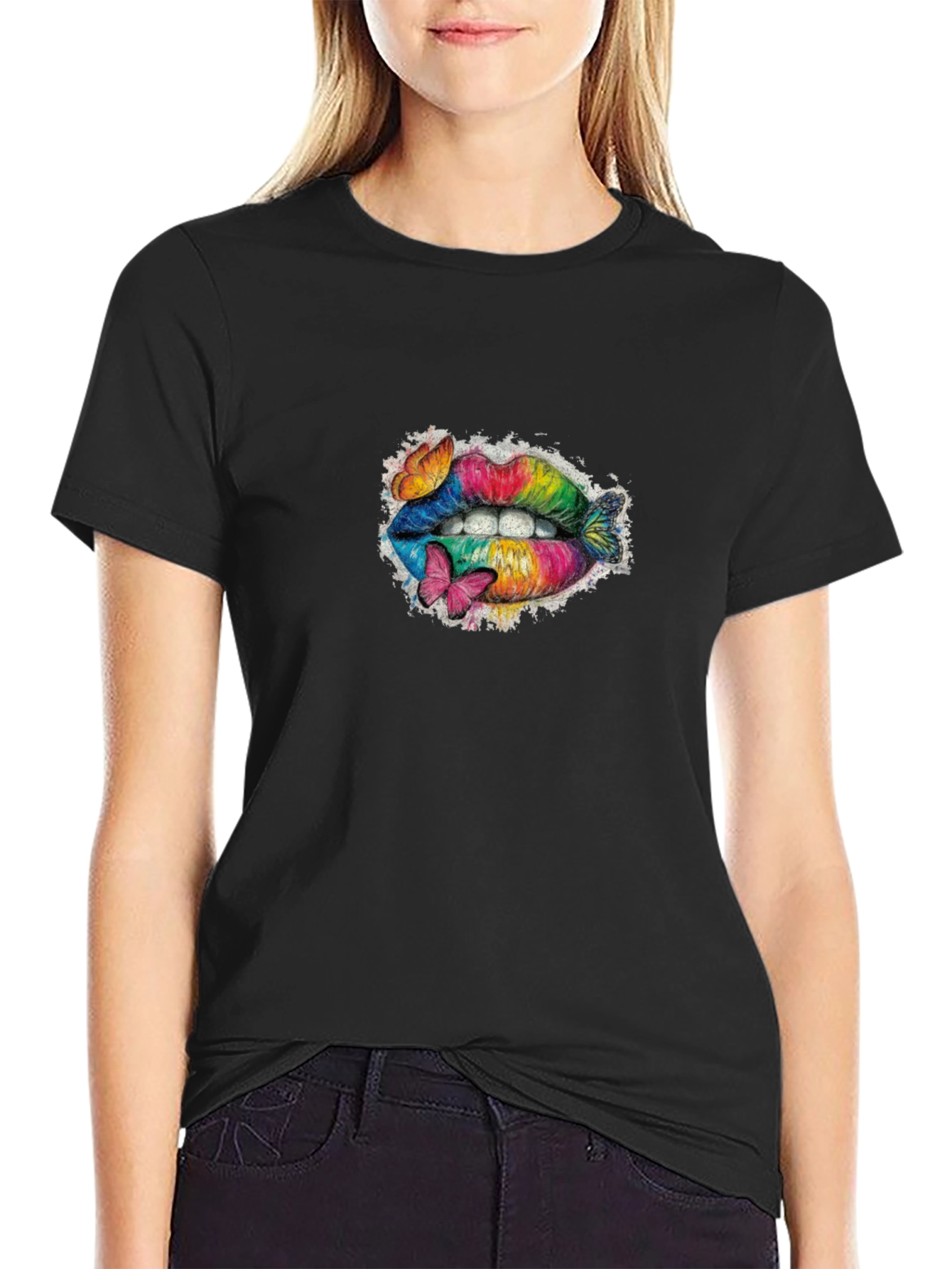 Rainbow Lips T-Shirt with Butterflies
