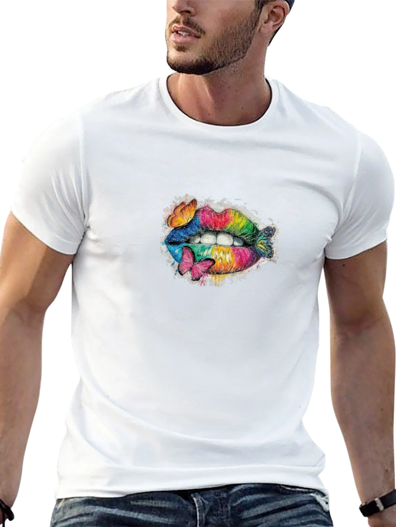 Rainbow Lips T-Shirt with Butterflies