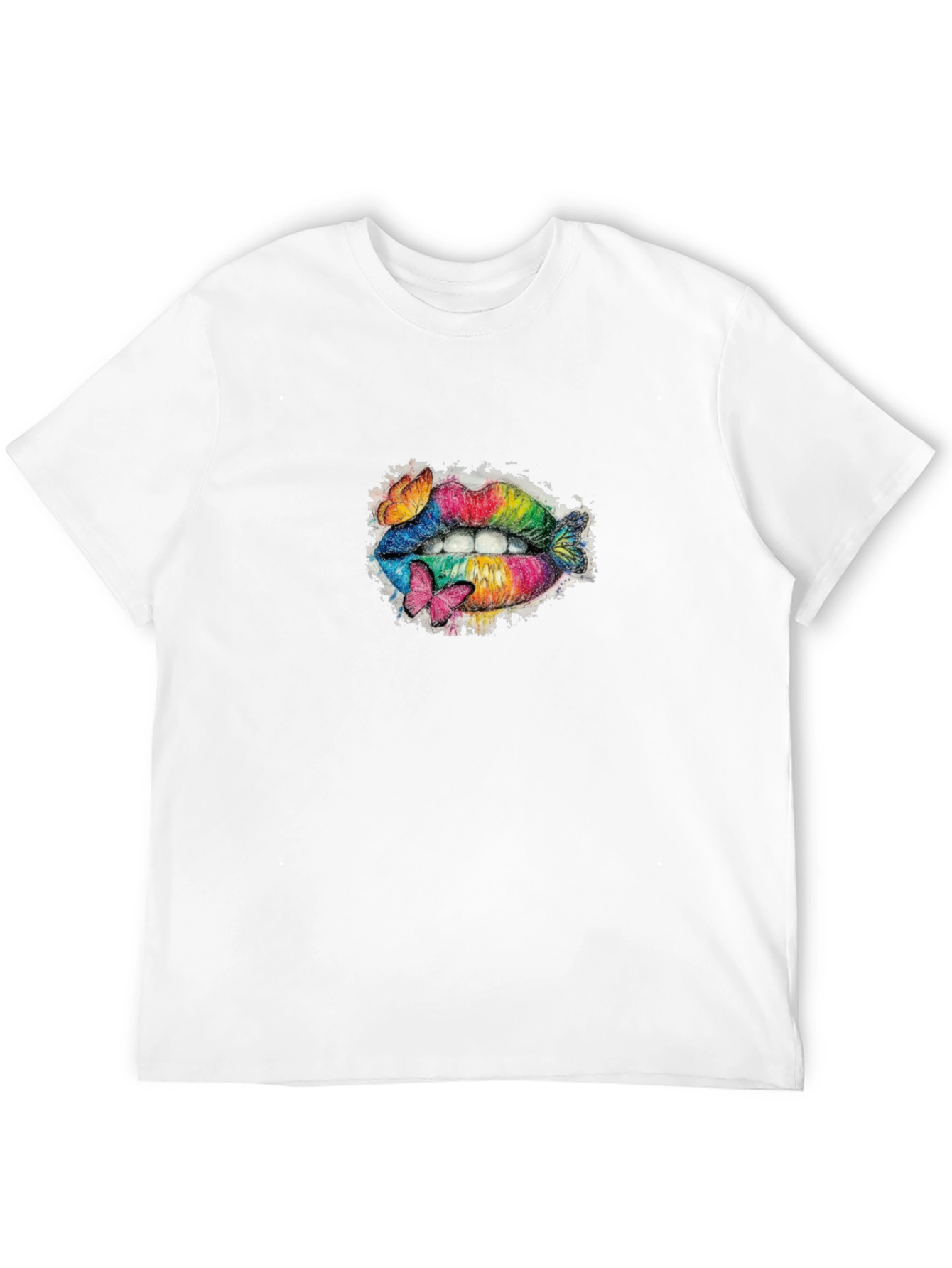 Rainbow Lips T-Shirt with Butterflies