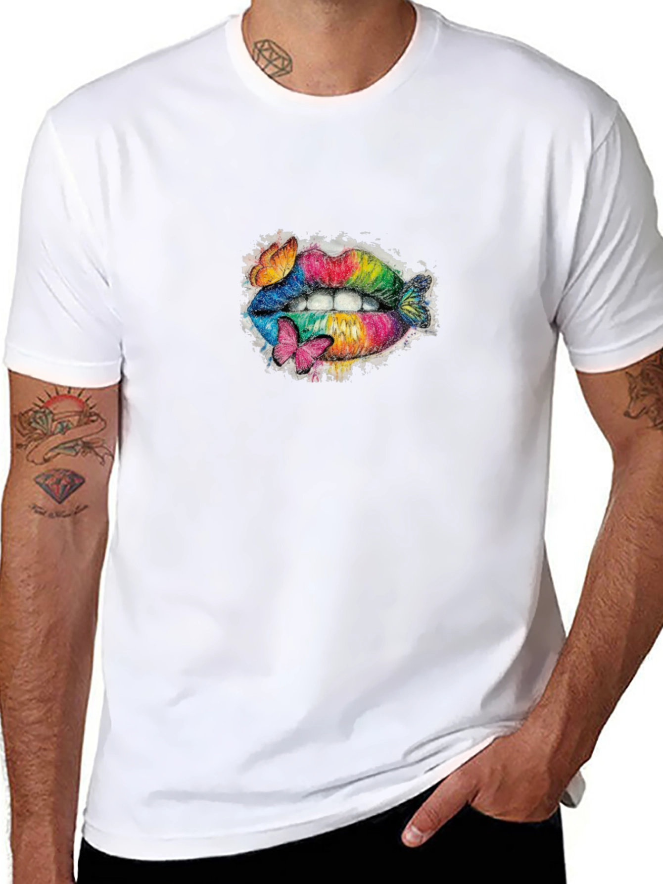 Rainbow Lips T-Shirt with Butterflies