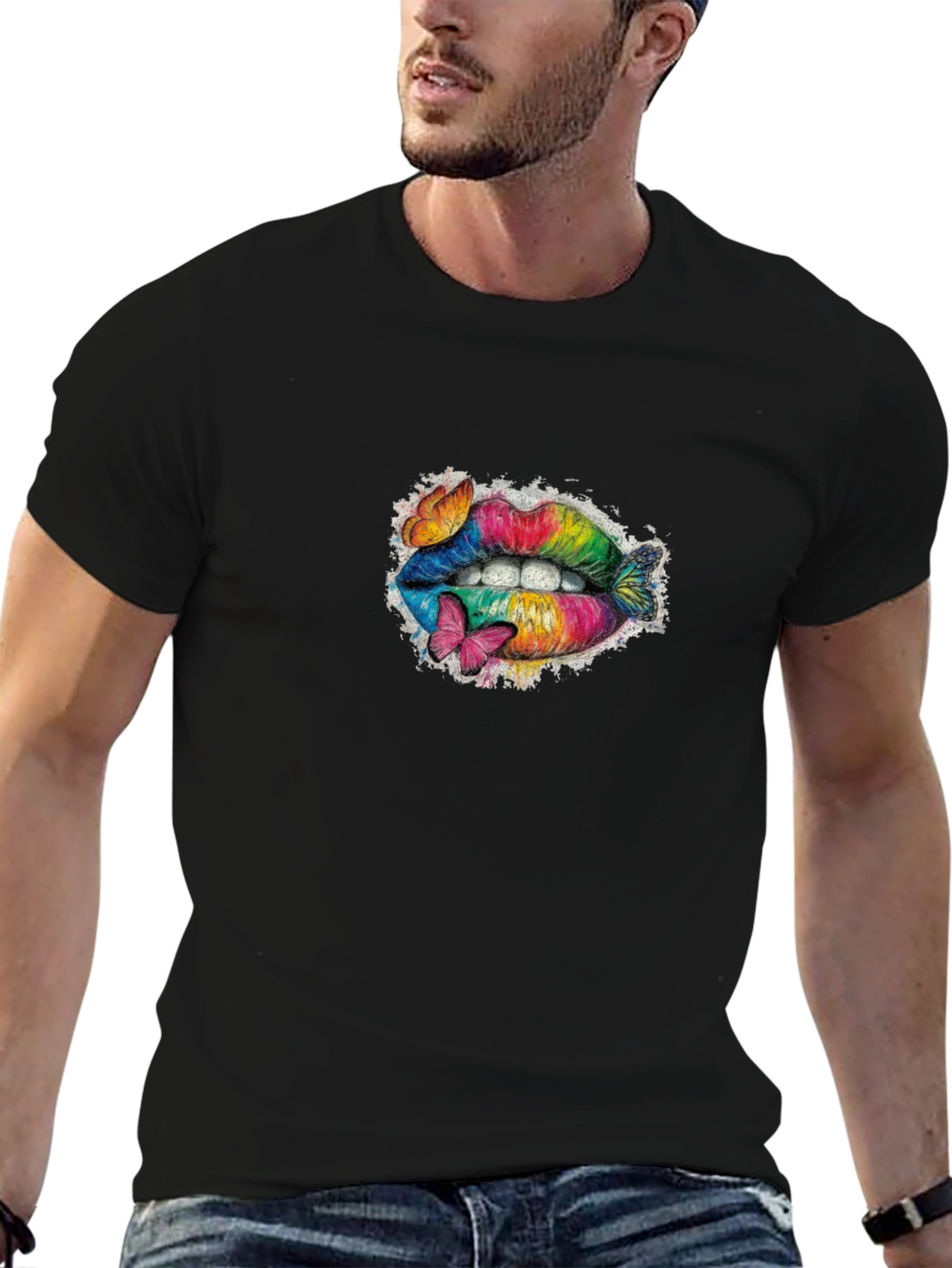 Rainbow Lips T-Shirt with Butterflies
