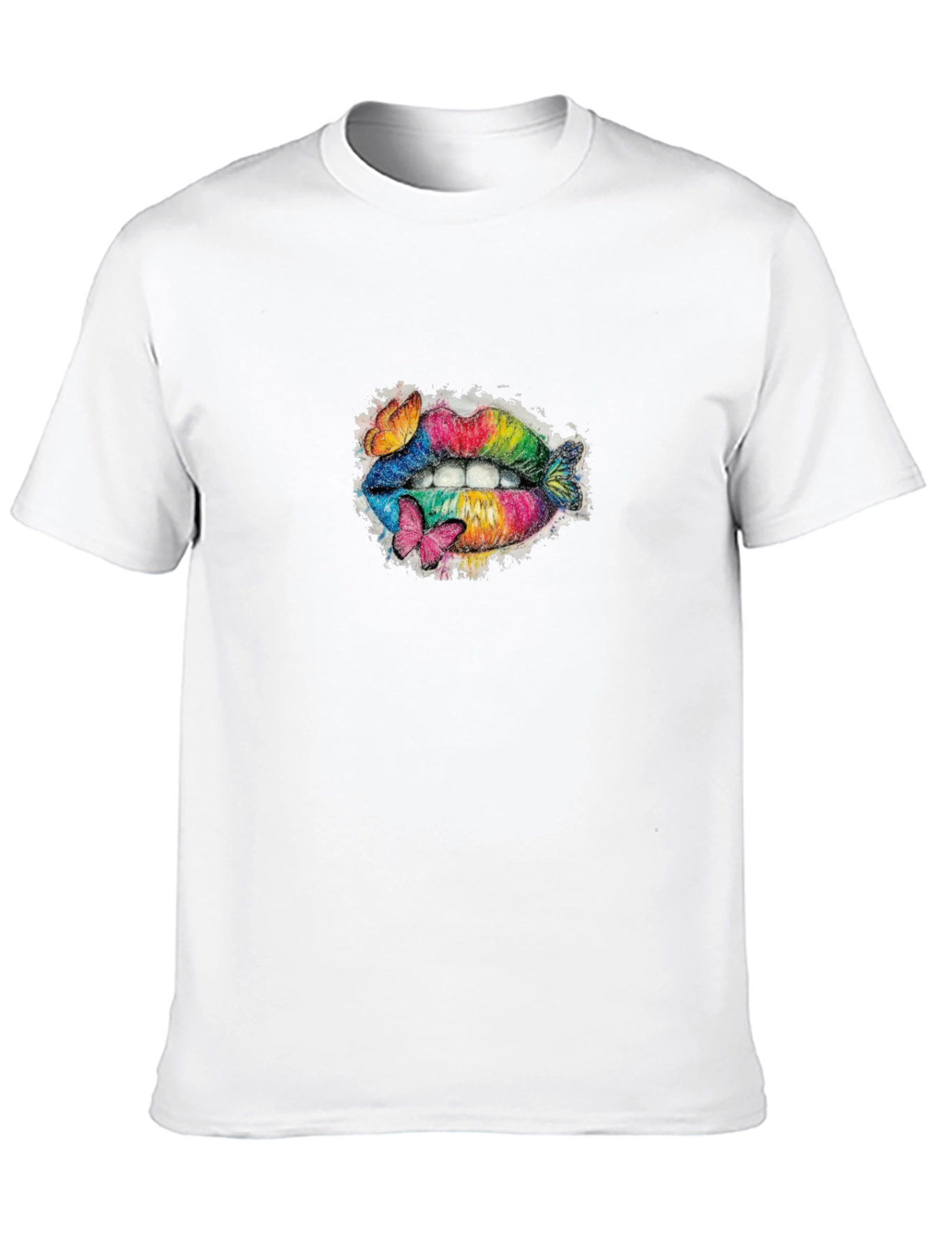 Rainbow Lips T-Shirt with Butterflies