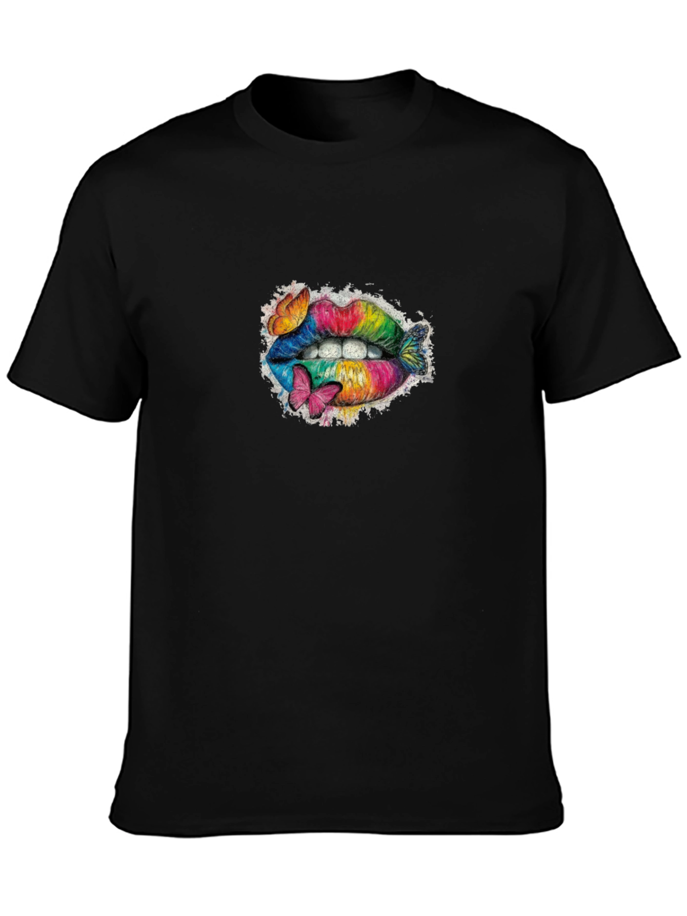 Rainbow Lips T-Shirt with Butterflies