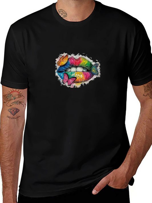Rainbow Lips T-Shirt with Butterflies