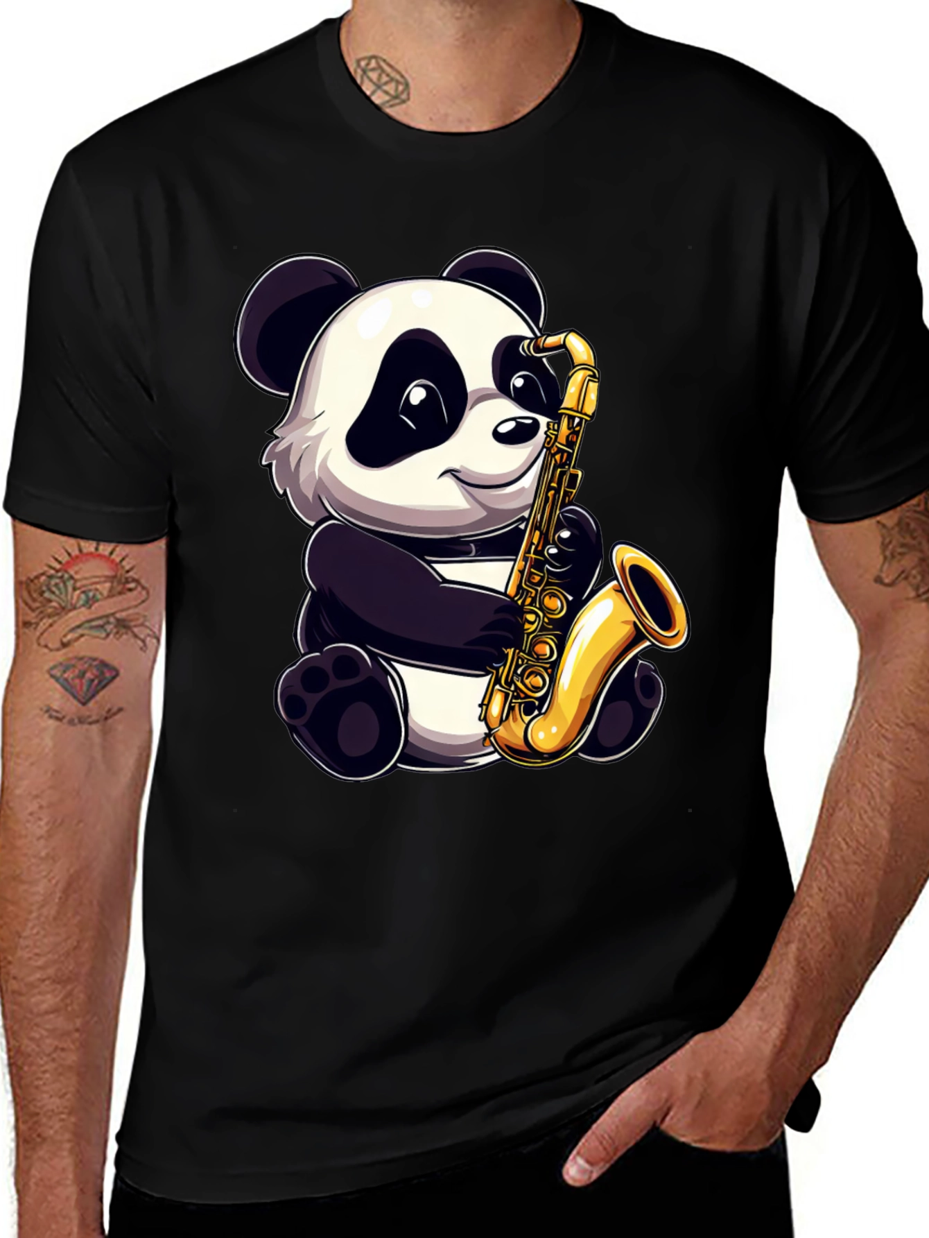 Panda Saxophone T-Shirt - Cool Graphic Tee