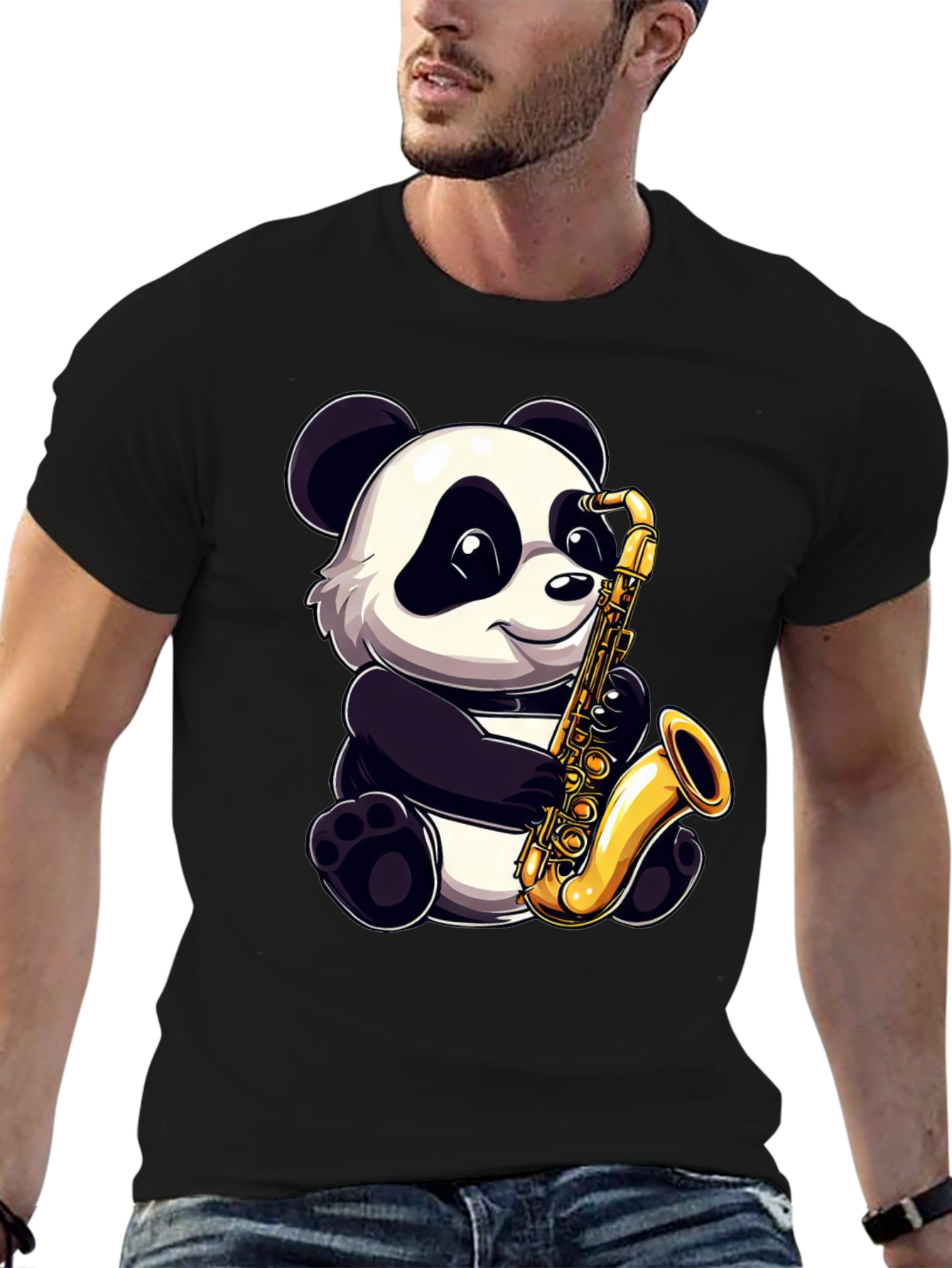 Panda Saxophone T-Shirt - Cool Graphic Tee