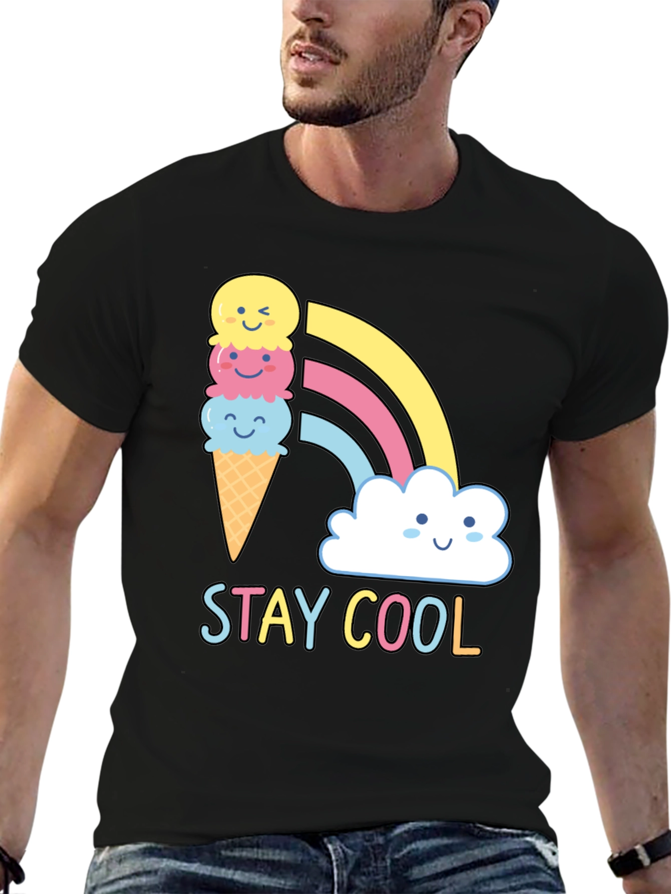 Stay Cool T-Shirt - Ice Cream Rainbow Graphic