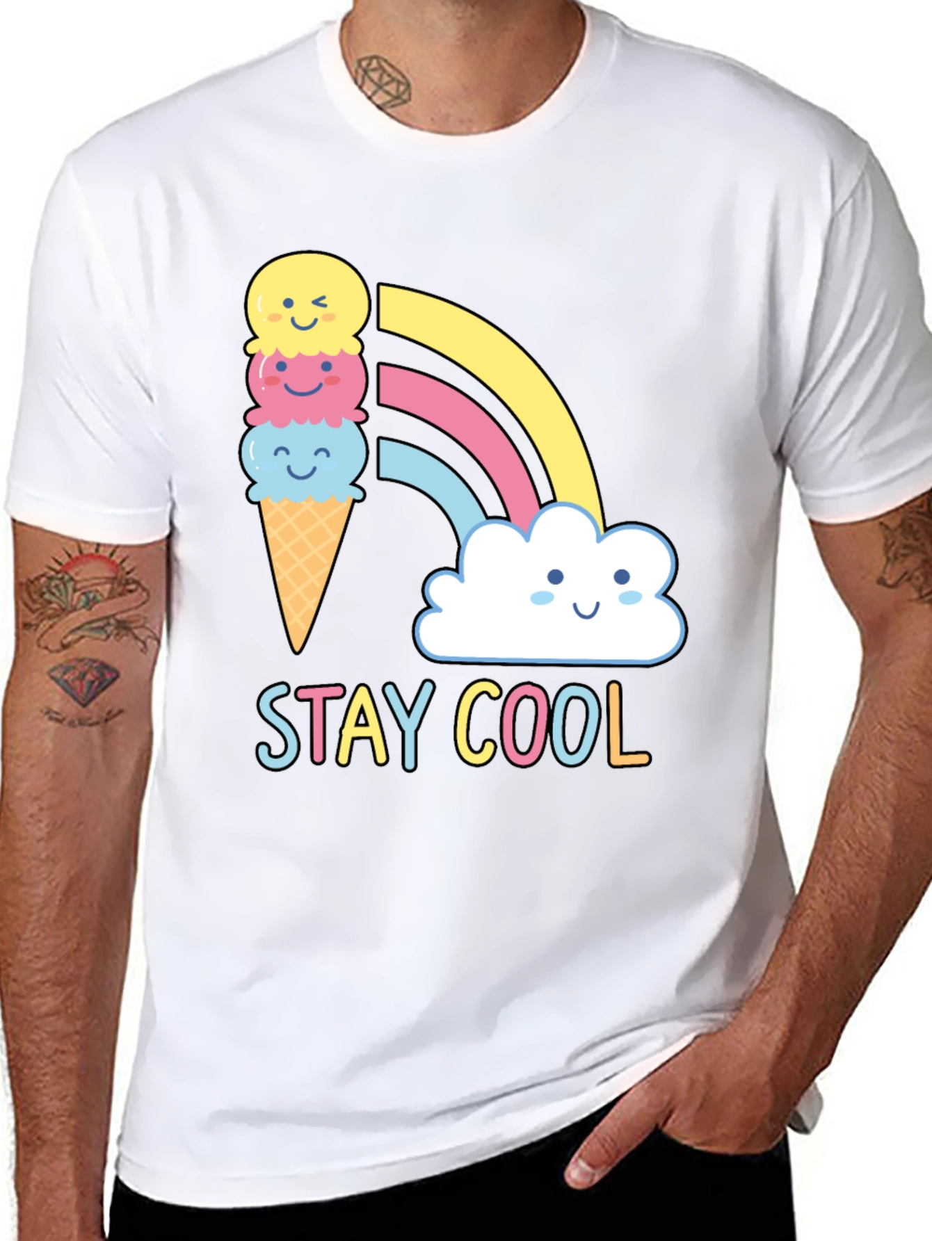 Stay Cool T-Shirt - Ice Cream Rainbow Graphic