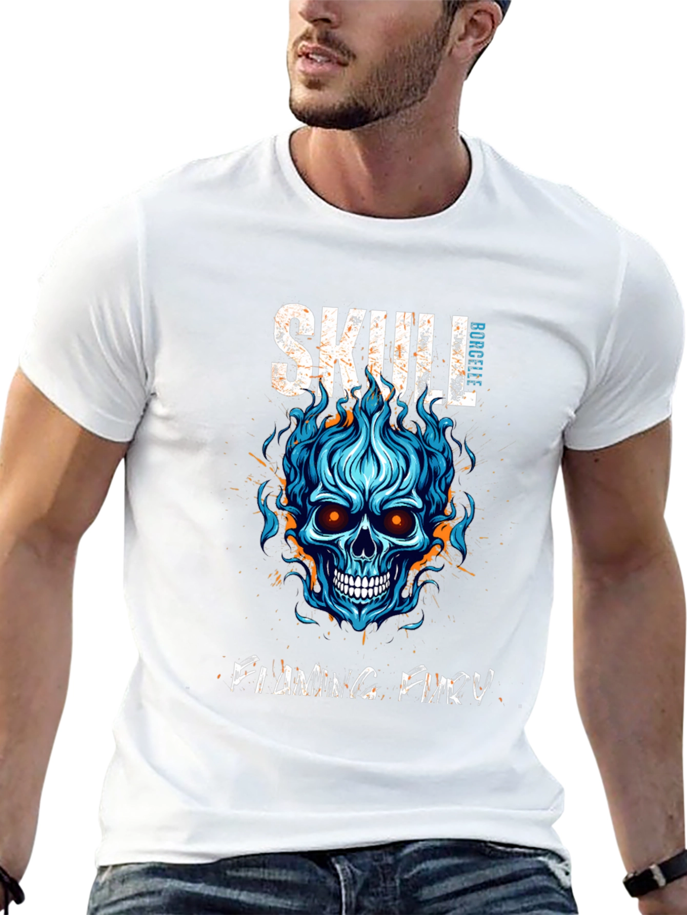 Skull Flaming Fury Graphic Print T-Shirt