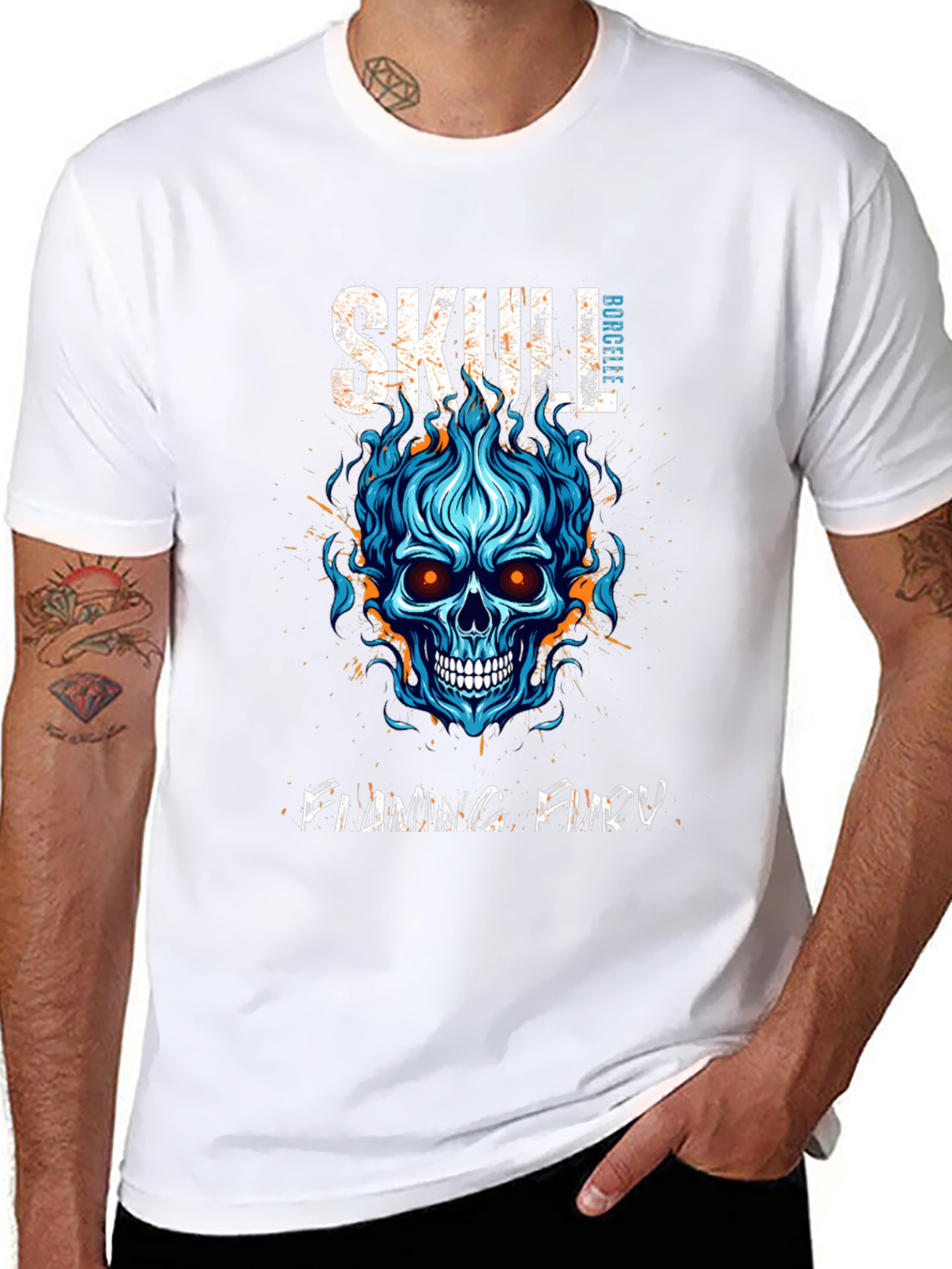 Skull Flaming Fury Graphic Print T-Shirt