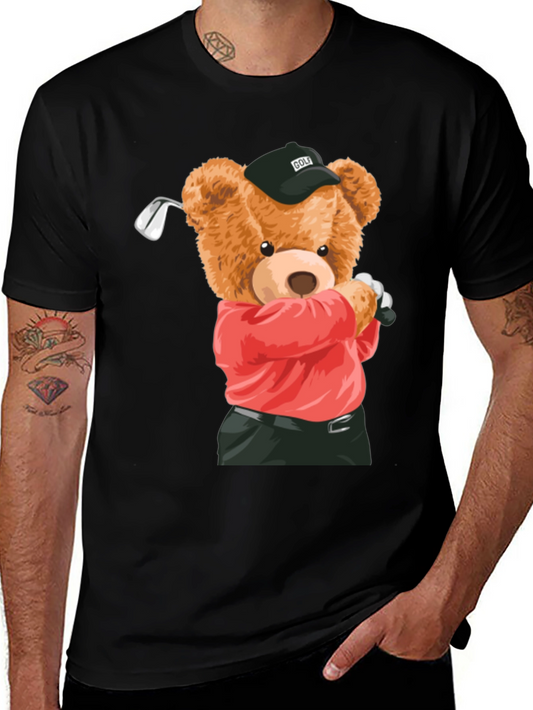 Golfing Bear Graphic Tee - Black
