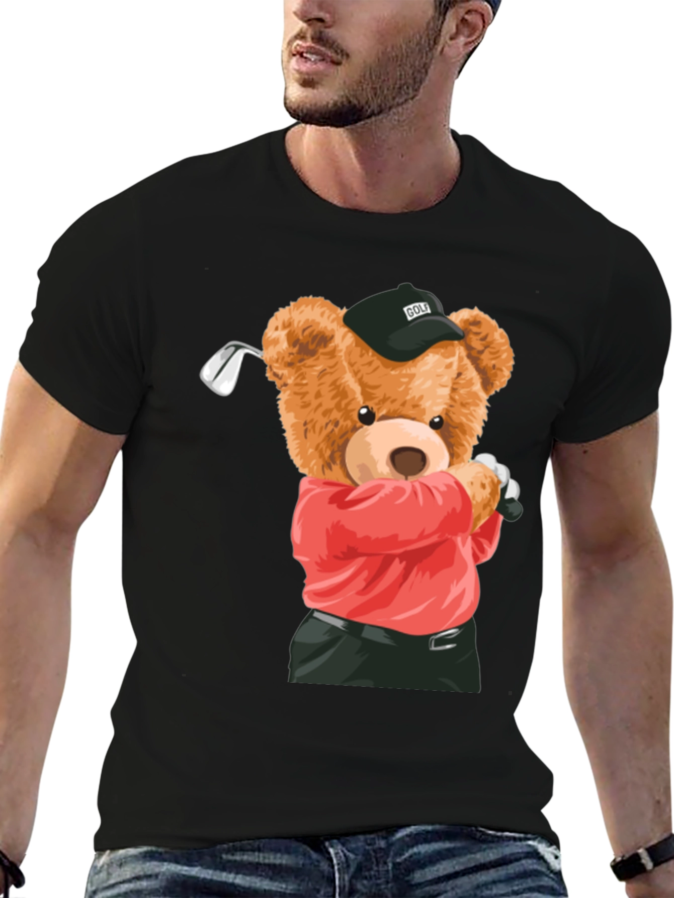 Golfing Bear Graphic Tee - Black