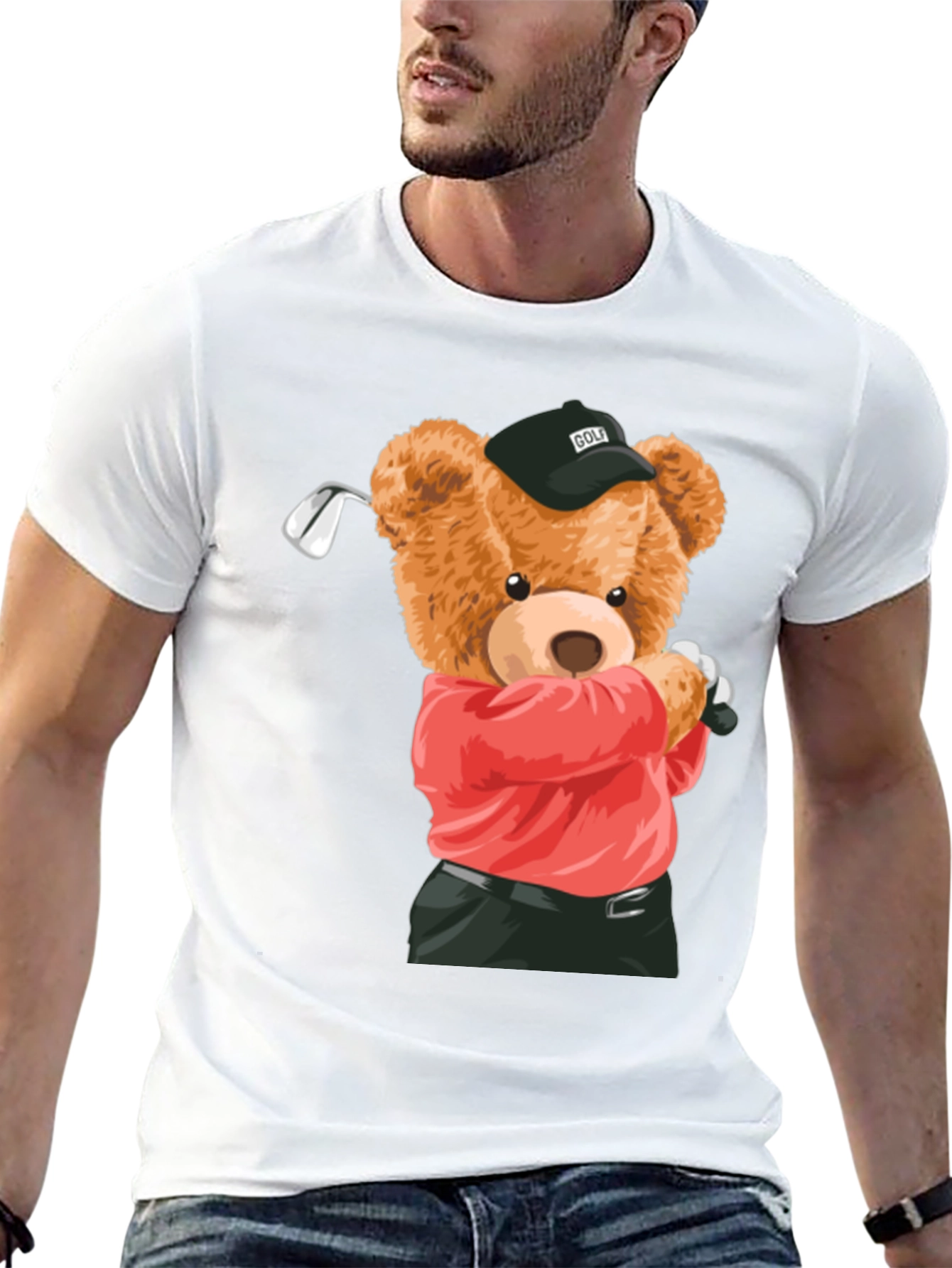 Golfing Bear Graphic Tee - Black