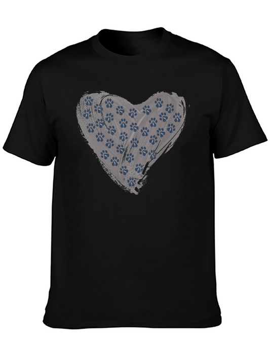 Paw Print Heart Tee - Black Graphic T-Shirt