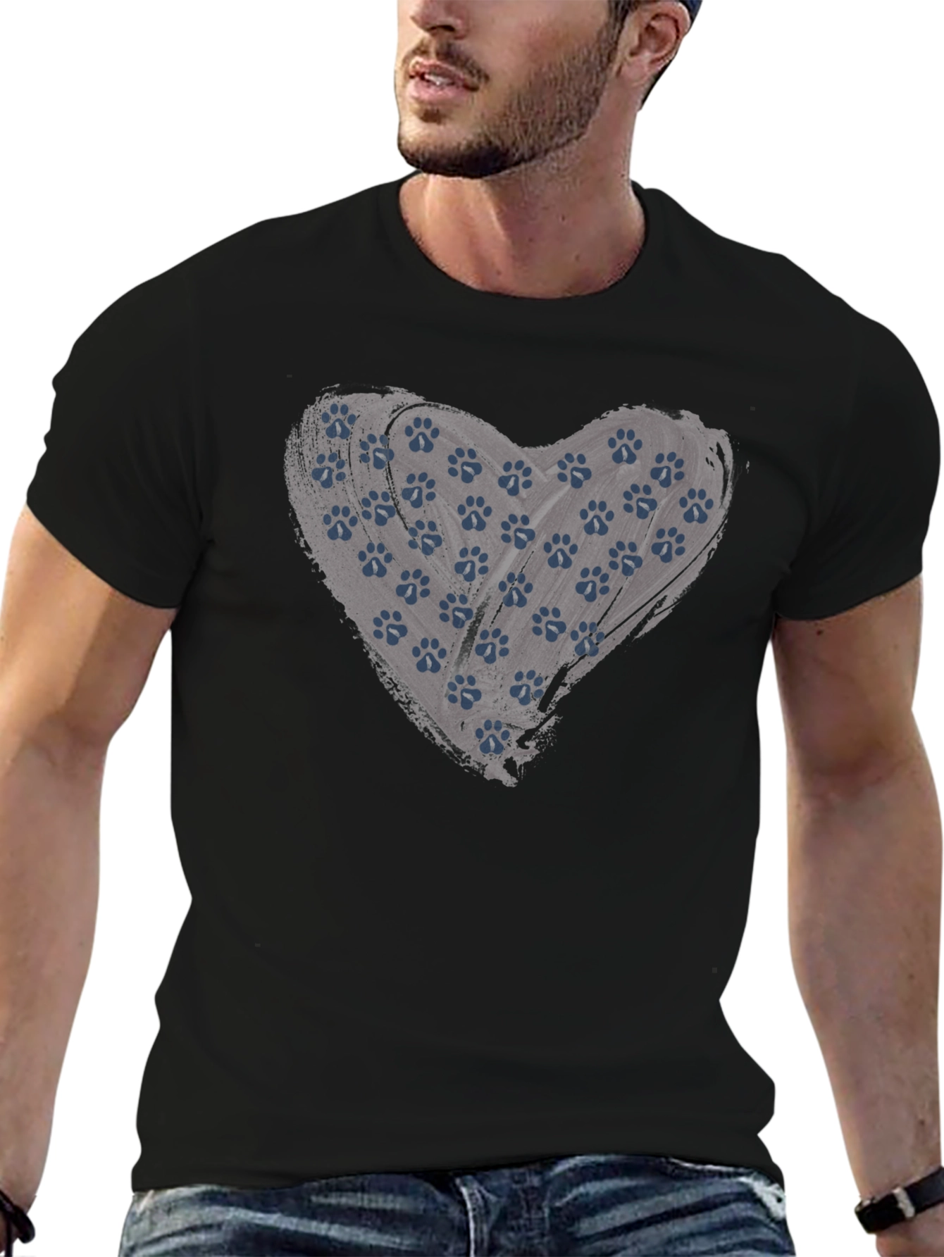 Paw Print Heart Tee - Black Graphic T-Shirt