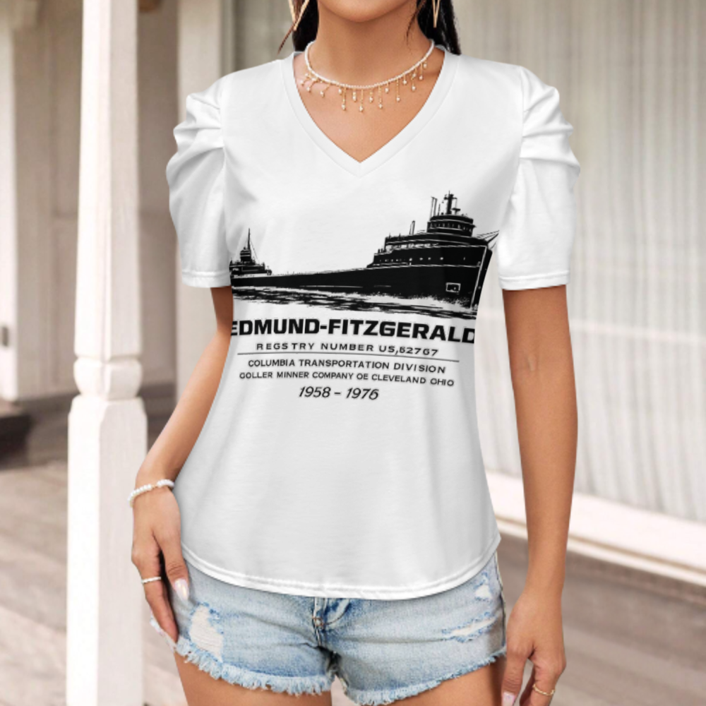 Edmund Fitzgerald Vintage Ship Graphic Tee, Great Lakes Freighter Shirt, Nautical History T-Shirt, Retro Maritime Graphic Top, Classic Lake Superior Boat Apparel(z694)