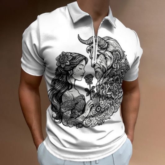 Beauty And Beast Inspired Gothic Romance Shirt, Vintage Fantasy Couple Graphic Tee, Floral Dark Fairytale Apparel, Romantic Tattoo Style Unisex Fashion Top(z704)