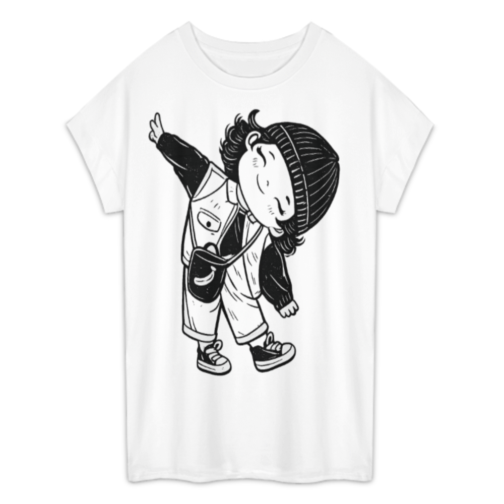 Cute Dabbing Cartoon Kid Graphic Tee, Minimal Black White Streetwear Shirt, Trendy Chibi Character Oversized T-Shirt, Casual Youth Style Top(z739)