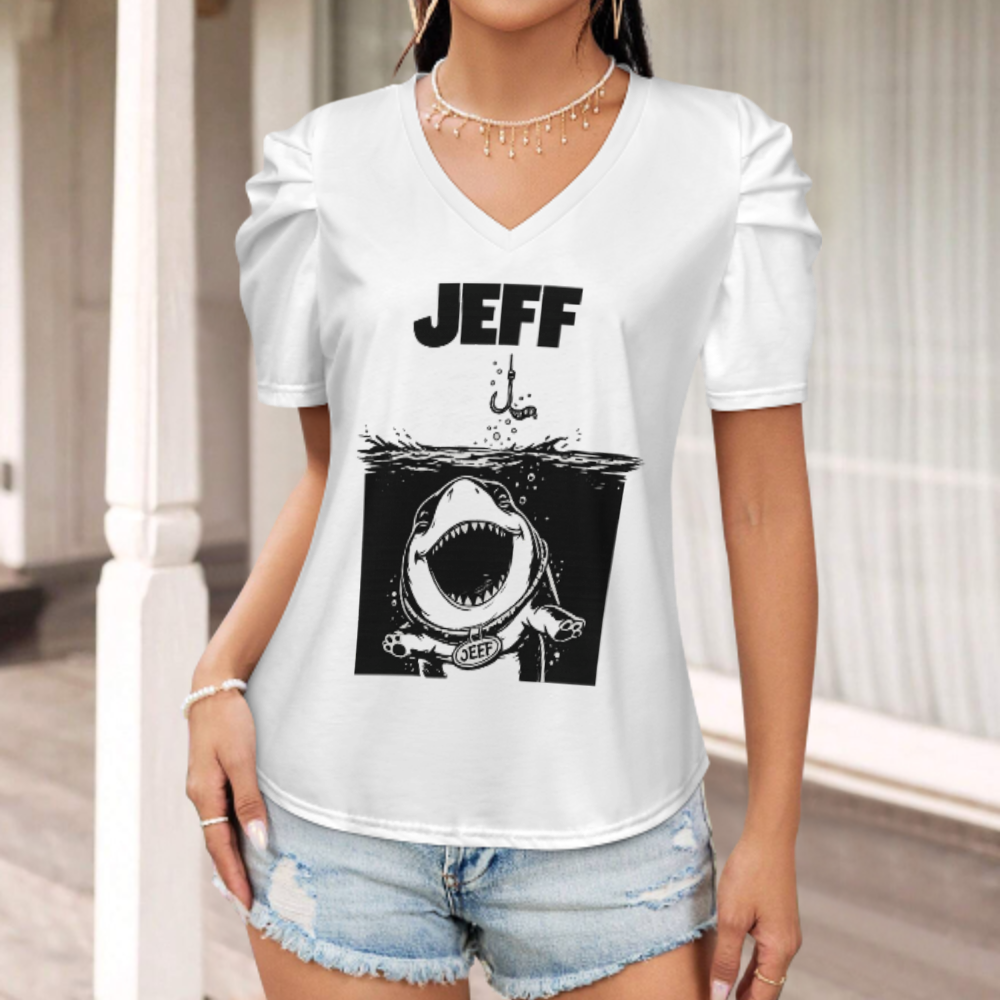 Jeff Funny Shark Graphic Tee, Cute Ocean Cartoon Shirt, Retro Sea Creature T-Shirt, Playful Marine Animal Apparel, Trendy Beach Vacation Graphic Top(z695)