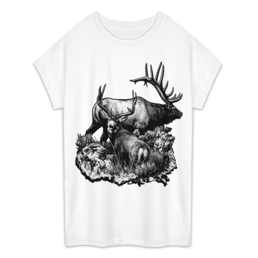 Majestic Elk & Deer Wildlife Graphic Tee, Rustic Forest Animal Shirt, Vintage Hunting Style Nature Graphic Top, Outdoor Adventure Inspired Unisex T-Shirt(z735)