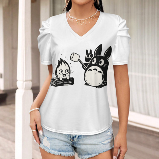 Cute Forest Campfire Cartoon Shirt, Cozy Anime Inspired Graphic Tee, Whimsical Camping Character Top, Funny Nature Lover Apparel, Minimal Aesthetic Gift(z698)