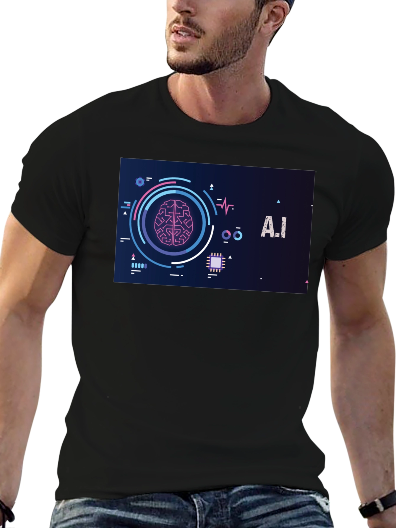 AI Brain Graphic Tee - Modern Tech Style