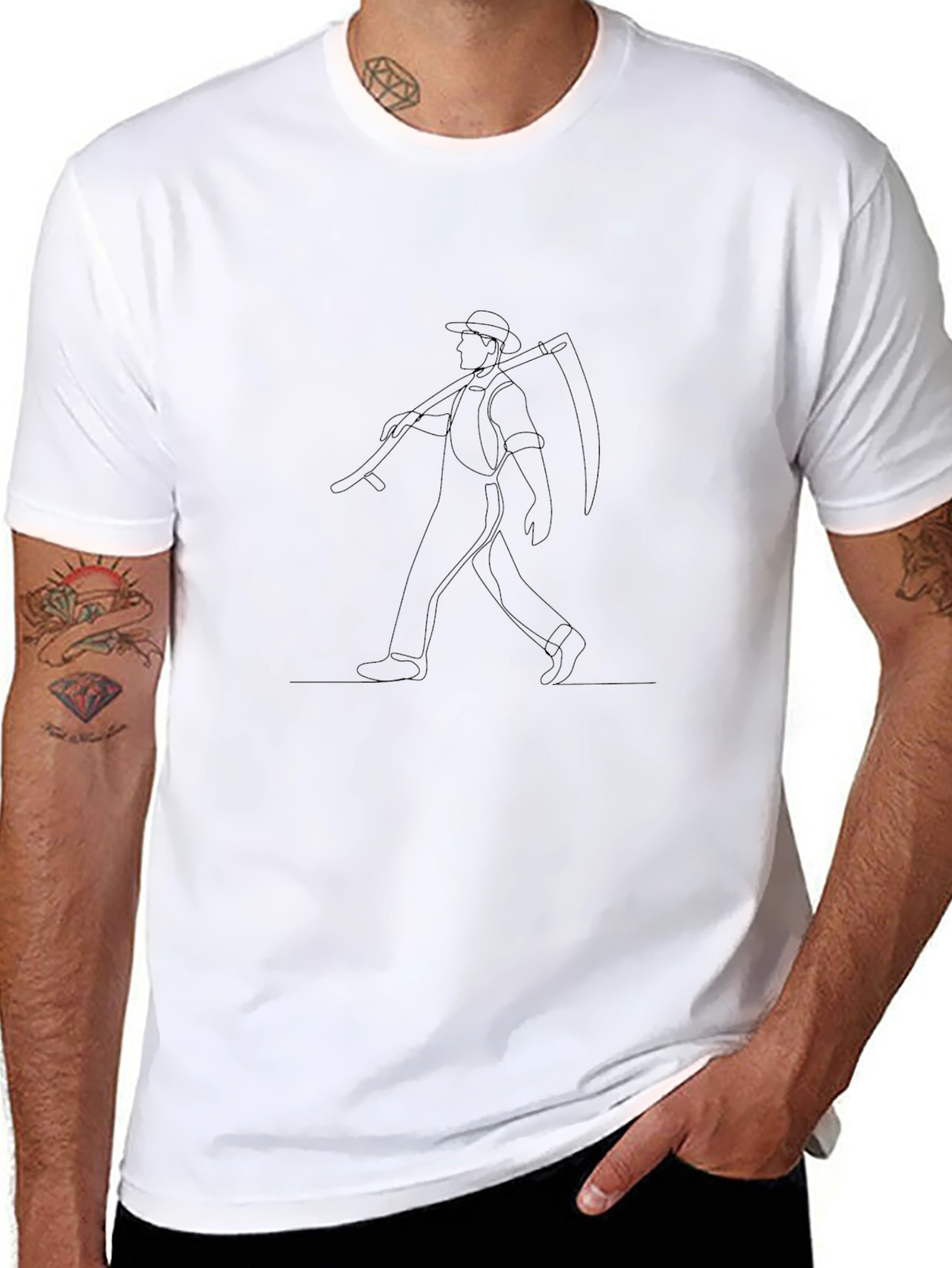 Grim Reaper Line Art Black T-Shirt