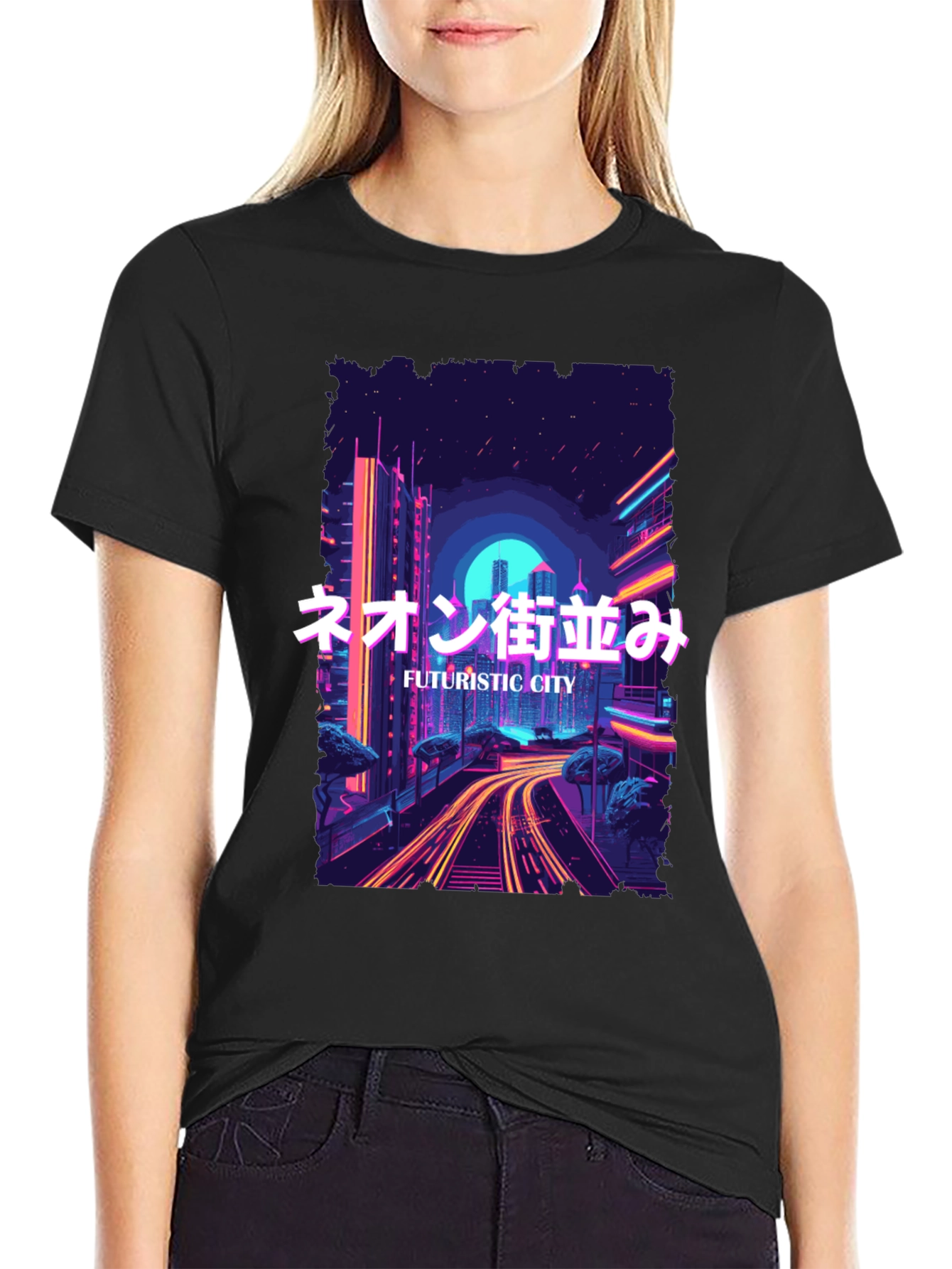Futuristic City Neon Graphic Tee