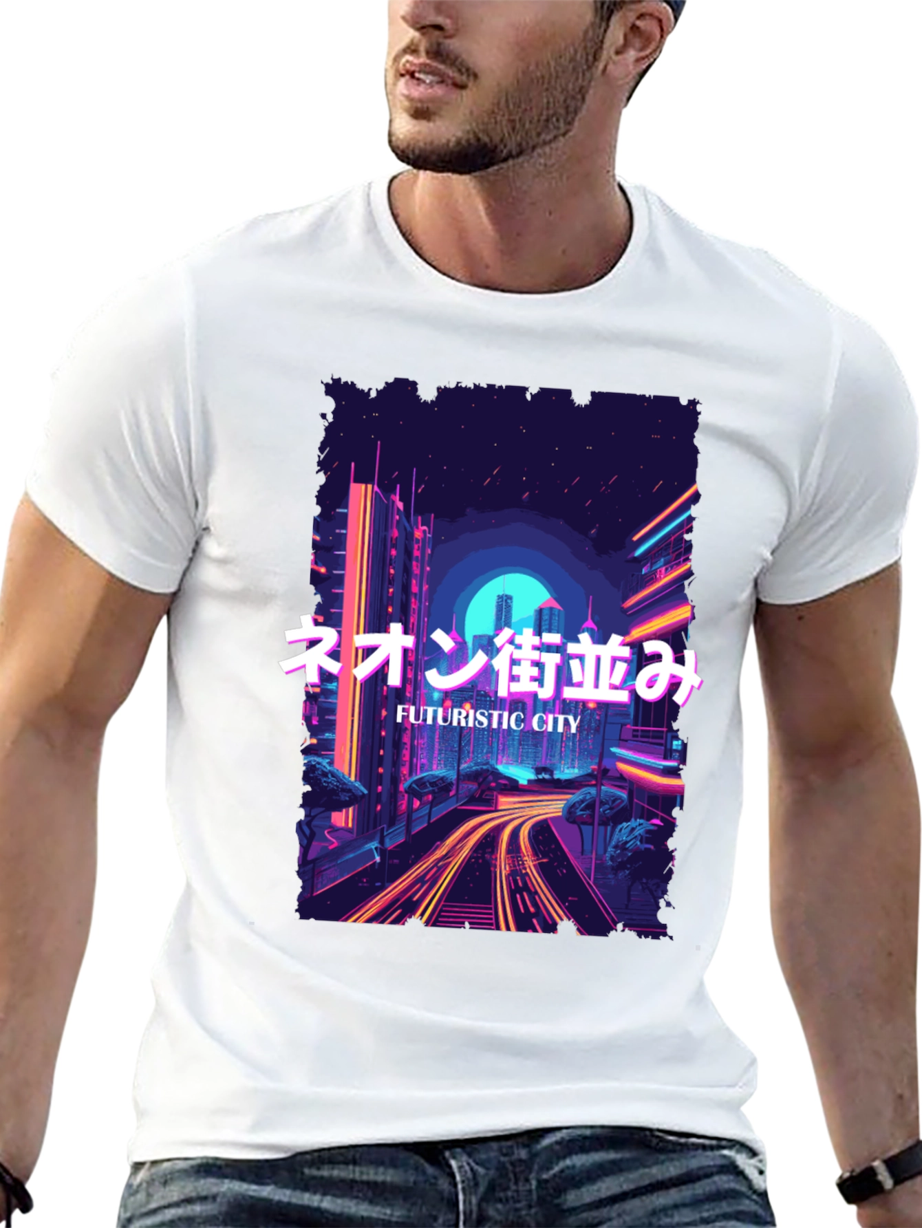 Futuristic City Neon Graphic Tee