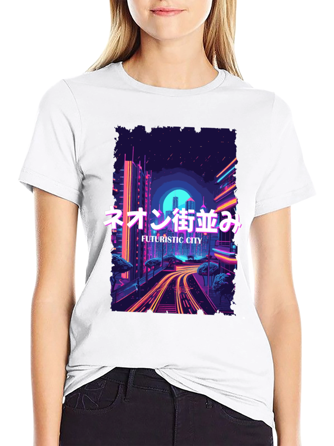 Futuristic City Neon Graphic Tee