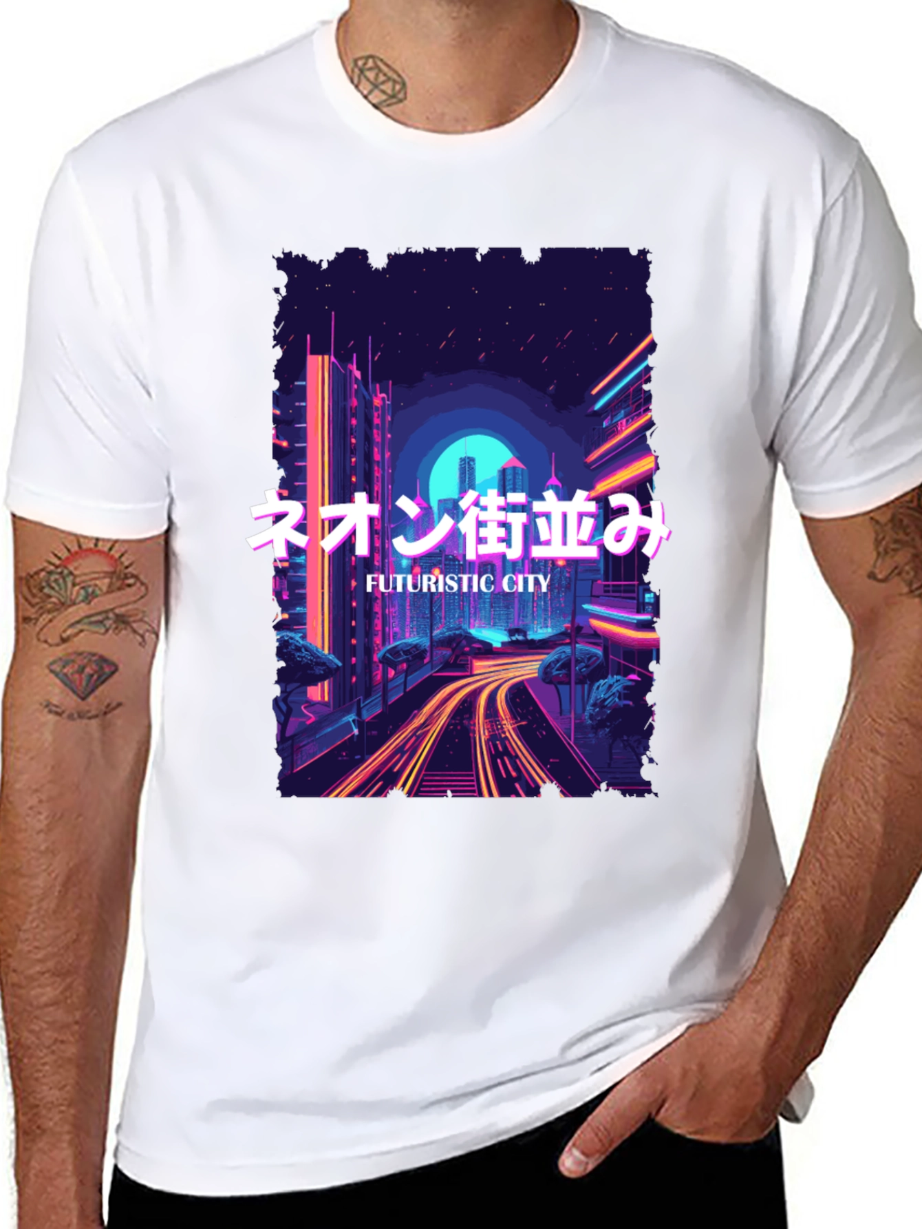 Futuristic City Neon Graphic Tee
