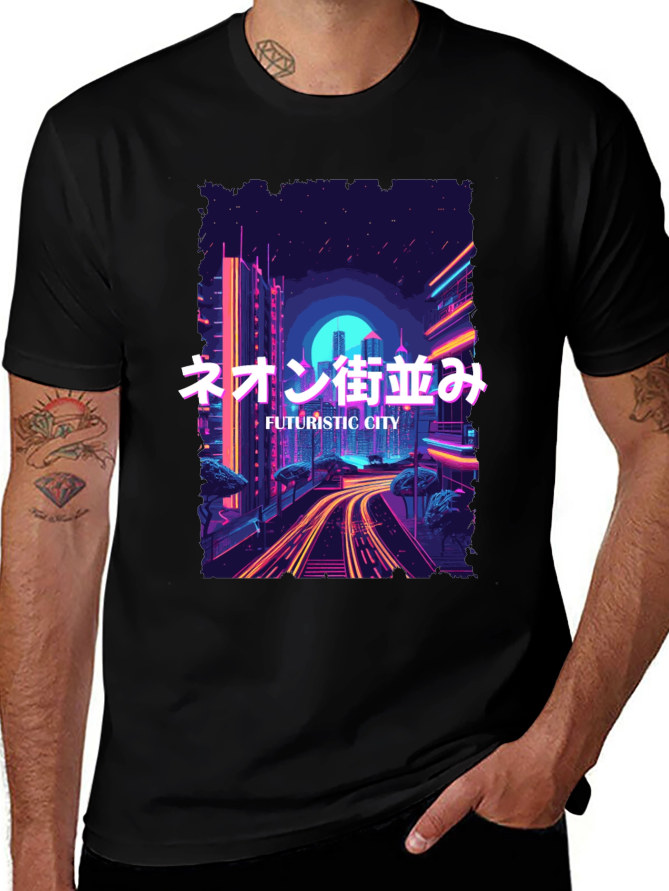 Futuristic City Neon Graphic Tee