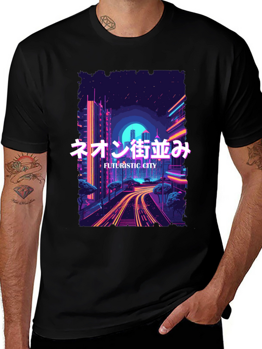 Futuristic City Neon Graphic Tee