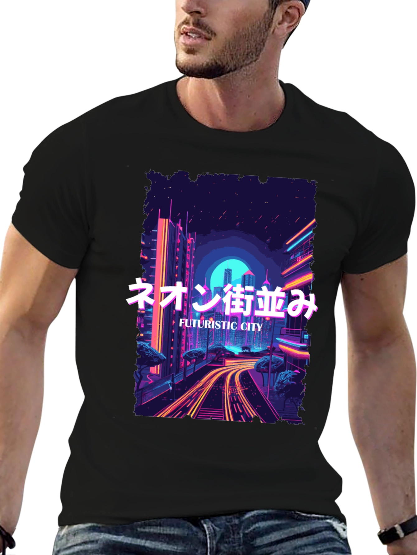 Futuristic City Neon Graphic Tee