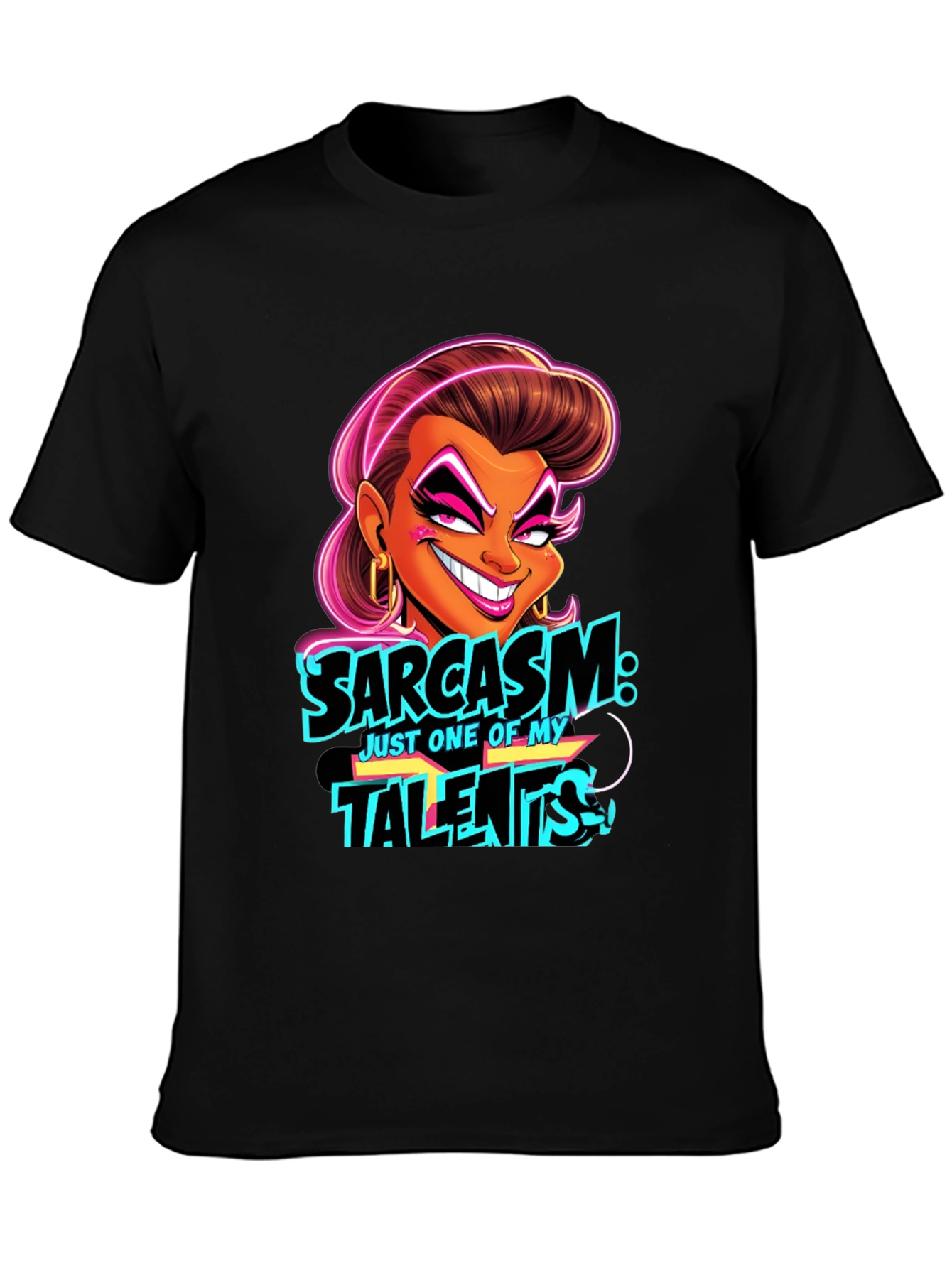 Sarcasm Cartoon Graphic Black T-Shirt