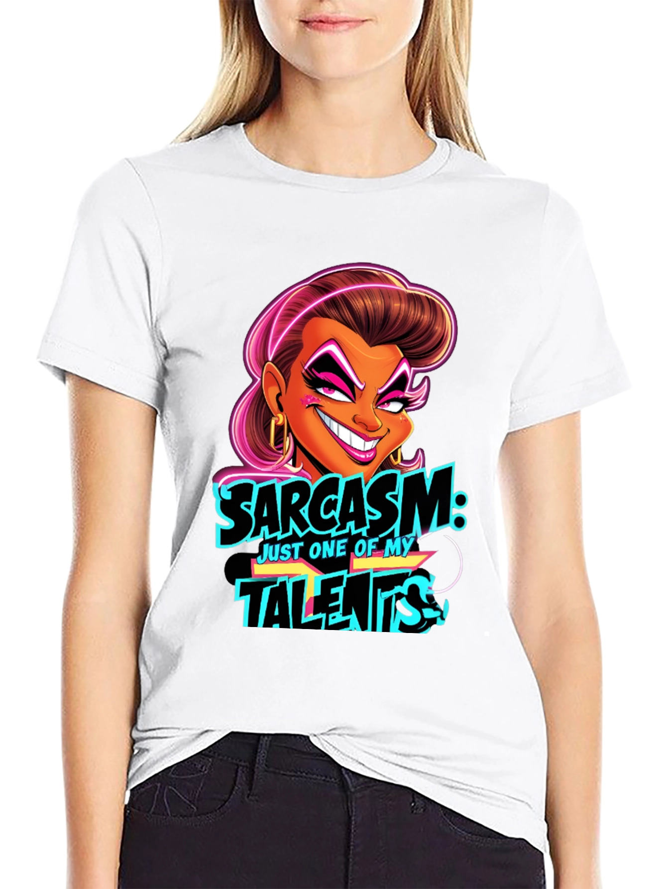 Sarcasm Cartoon Graphic Black T-Shirt