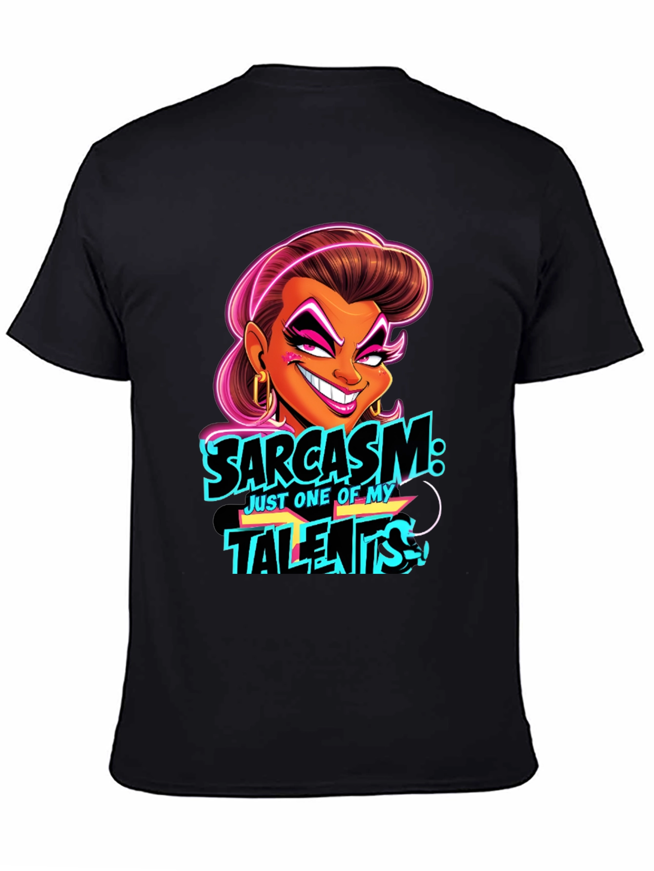 Sarcasm Cartoon Graphic Black T-Shirt