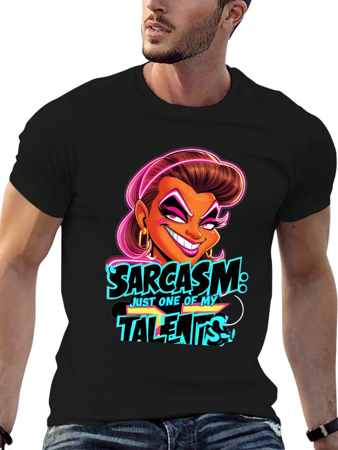Sarcasm Cartoon Graphic Black T-Shirt
