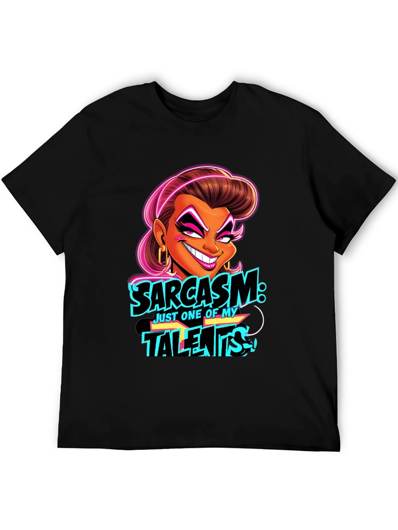 Sarcasm Cartoon Graphic Black T-Shirt