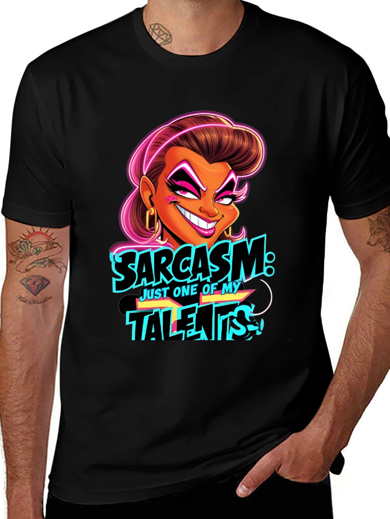 Sarcasm Cartoon Graphic Black T-Shirt