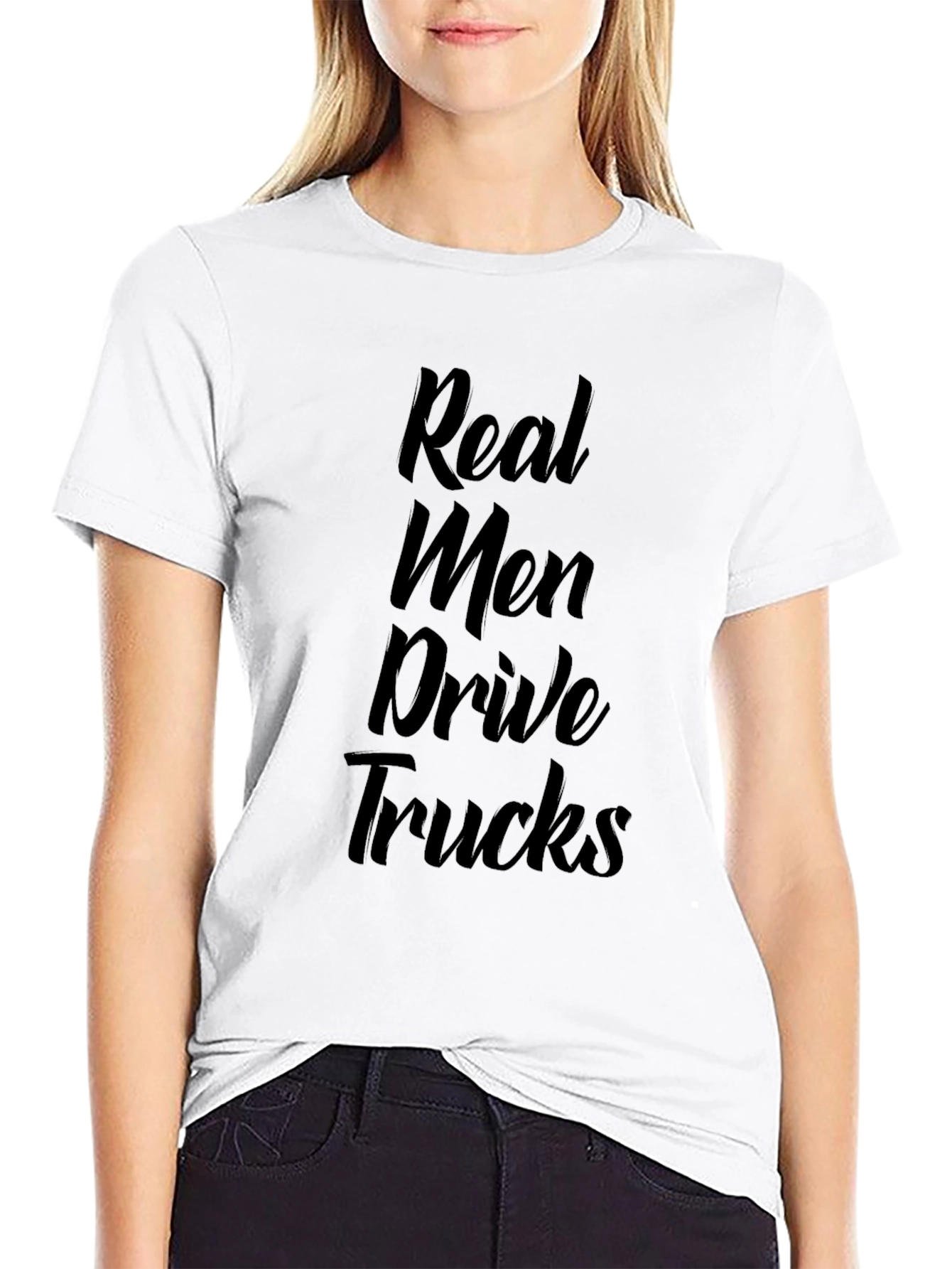 Real Men Drive Trucks Black Graphic Tee