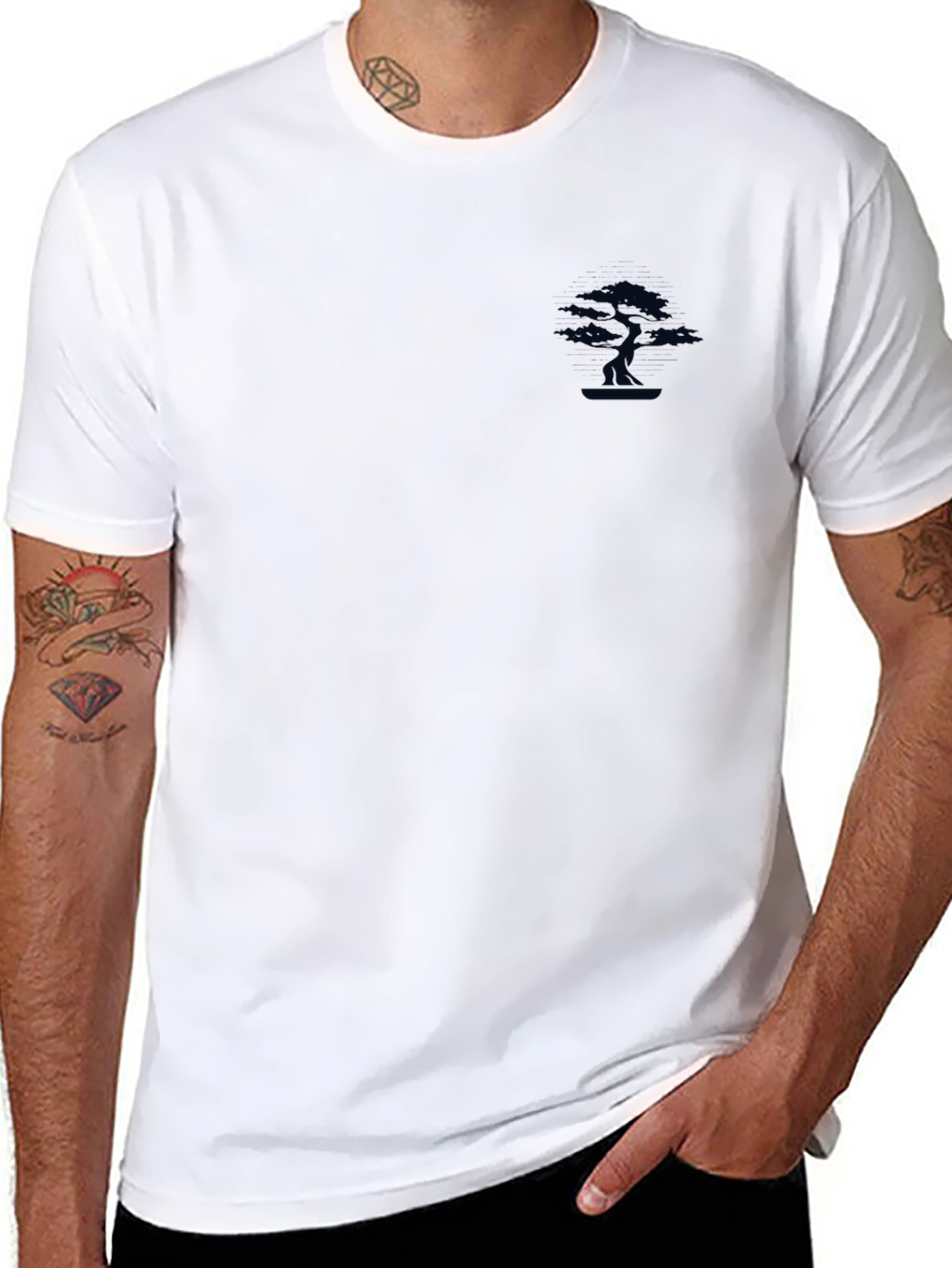 Mens Black T-Shirt with Small Tree Graphic