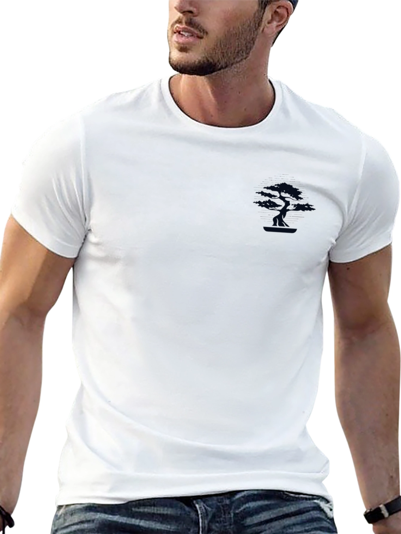 Mens Black T-Shirt with Small Tree Graphic