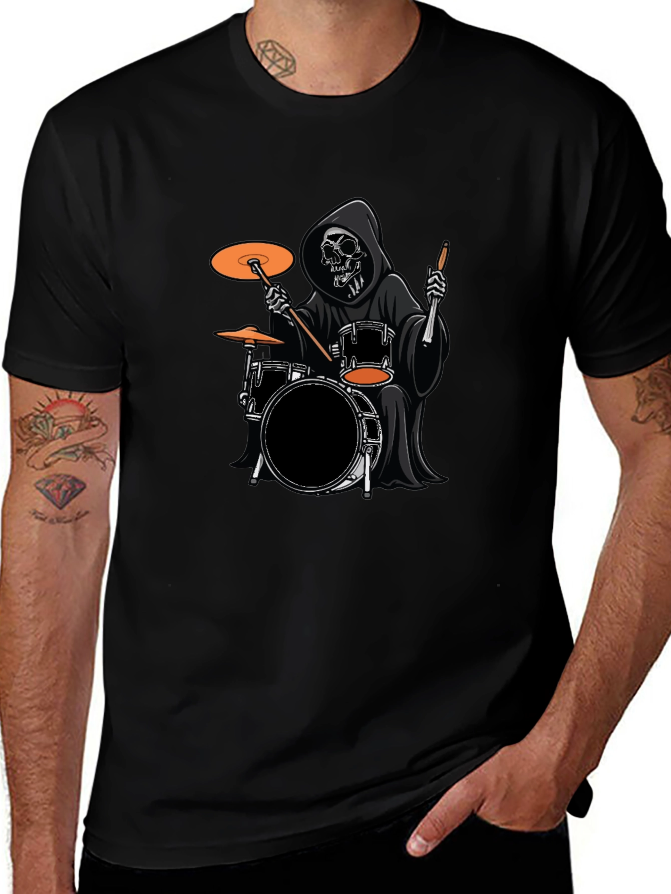 Grim Reaper Drummer Black T-Shirt