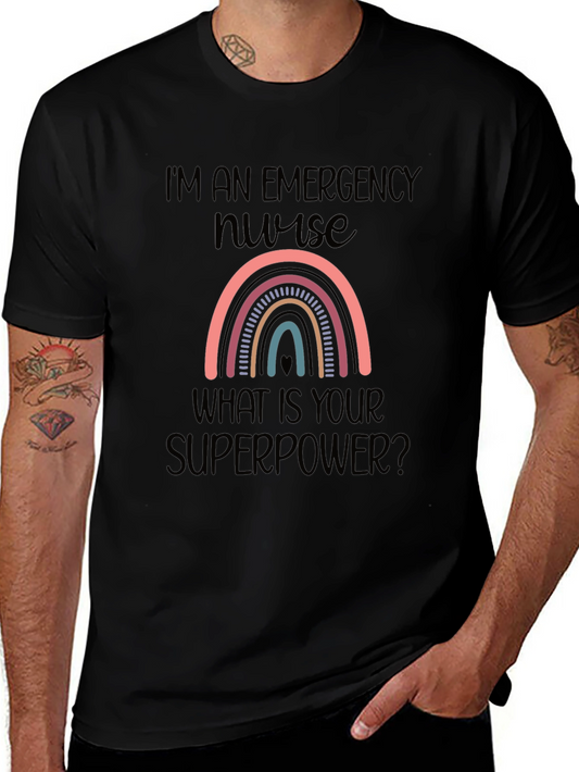 Emergency Nurse Superpower Rainbow Graphic T-Shirt