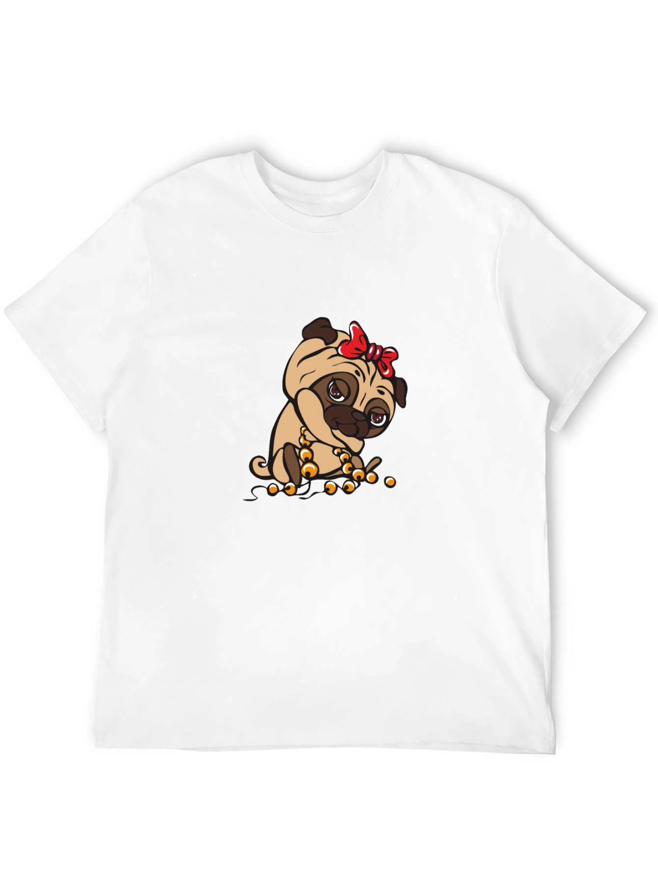 Pug With Bow Black T-Shirt