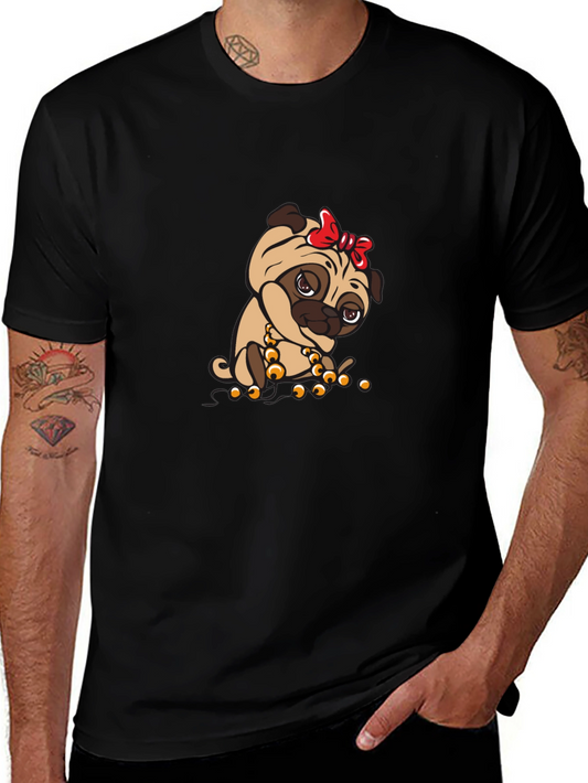 Pug With Bow Black T-Shirt
