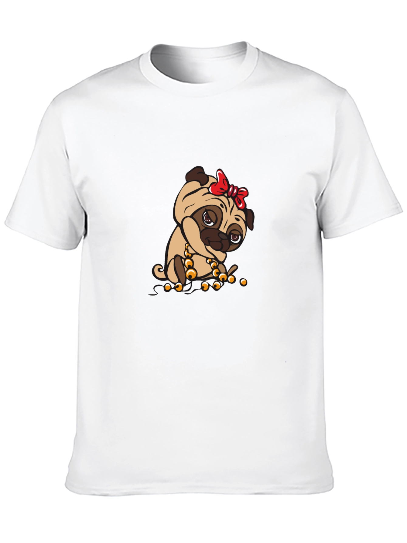 Pug With Bow Black T-Shirt